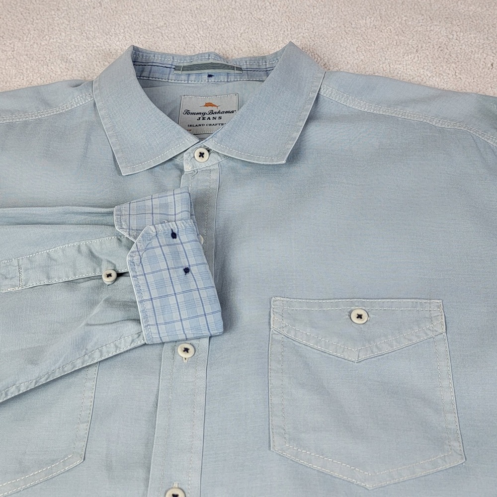 Tommy Bahama Jeans Shirt Mens XL Blue Tencel Cotton Island Modern Fit TD34975